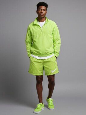 Nike x Stussy Lightweight Wind Runner Jacket And Shorts Bright Cactus Mens M/L